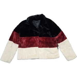 Angel Kiss Faux Fur Coat Jacket Maroon Cream Black Striped Size Large L